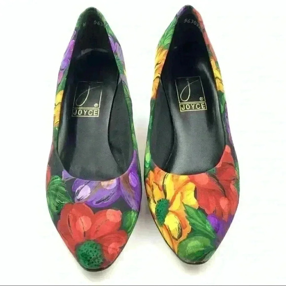 Joyce heels size 8 W silk floral 80s vintage - Picture 2 of 12